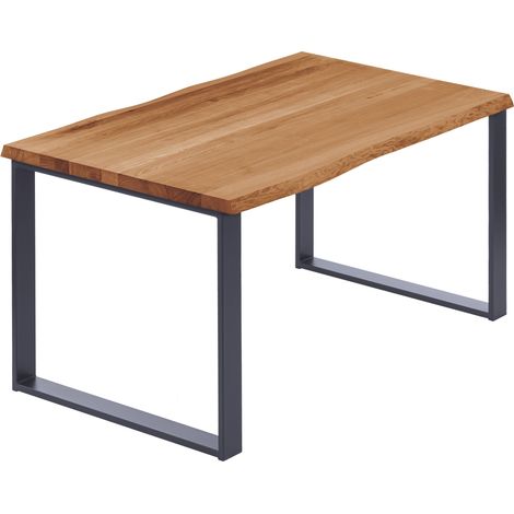 LAMO Manufaktur Esstisch Küchentisch, mit Baumkante 120x80x76 cm (AxBxH), Modern, Dunkel / Anthrazit, LEB-01-A-004-7016M