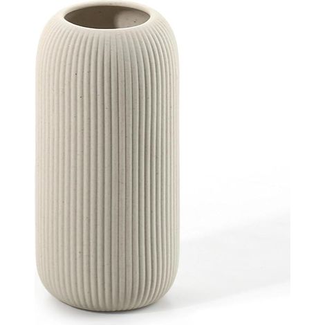 Vase céramique Blanc nervuré Forme cylindrique Beige (1/5)