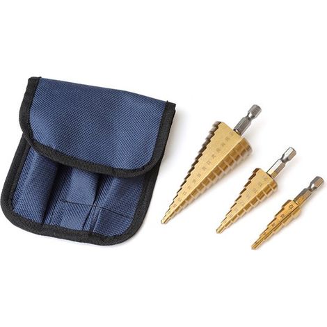 3 teiliges, titanbeschichtetes HSS Stufenbohrer Set, 1/4" Sechskantschaft, Schnellwechsel Kegel aus Hochgeschwindigkeitsstahl zum Bohren von Löch (1/5)