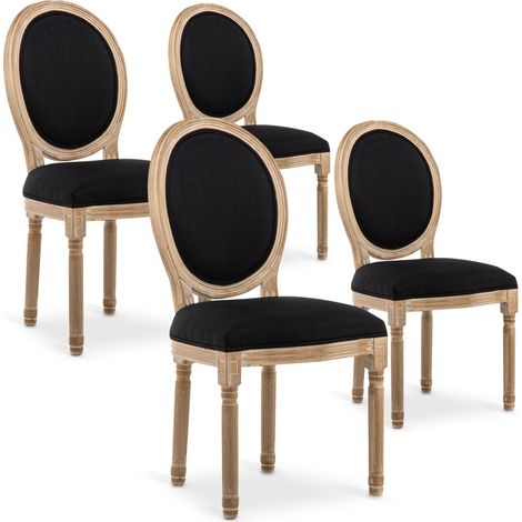 Lot de 4 chaises médaillon Louis XVI tissu Noir (1/5)