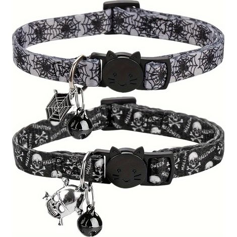 Lot de 2 colliers réglables pour chat sur le thème d'Halloween, 19–32 cm, en polyester, pour animaux de petite à moyenne taille (1/5)