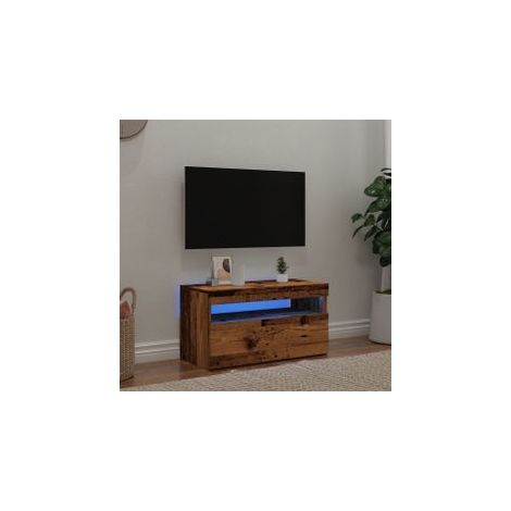 Meuble TV avec lumières LED vieux bois bois d'ingénierie (1/5)