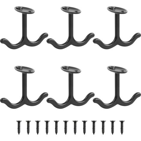 6 Crochets Noirs avec Vis, Crochets de Plafond pour Suspendre, Patere Murale Crochet Mural Crochets en Métal pour Armoire, ExtéRieur, Jardin, Garage, Serviette Salle de Bain (1/5)