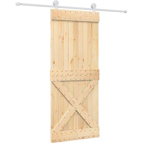 Sliding Door Natural and White 85 x 210 cm Solid Pine Wood vidaXL (1/5)