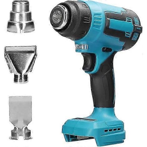 Pistolet thermique sans fil, compatible avec les batteries Makita 18 V, avec réducteur, jet large, buse réflectrice, température jusqu'à 550 °C, éclairage LED. (1/5)