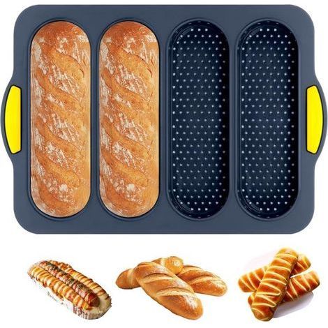 Moule à pain - Moule à baguette - Moule antiadhésif - 1 pièce - Silicone - Pliable avec couvercle - Soupape de ventilation - 22,5x12,5x12,5 cm - Pour four, congélateur et grille-pain (1/5)