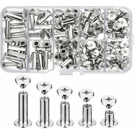 Tailles en Métal Vis de Reliure 80 Pcs, XU, Chicago Vis, Rivet à Visser Solide Inoxydable pour DIY, Décoration de Cuir, Réparation de Reliure, Loisirs Créatifs (Argent) - KZQ (1/4)