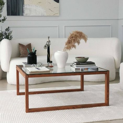 Dmora - Wohnzimmertisch Gomeisa, Niedriger Wohnzimmertisch, Kaffeeregal, Couchtisch für Sofa, 90x90h40 cm, Nussbaum, mit verstärkter Verpackung (1/5)