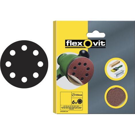 Flexovit 125Mm Medium 80G Hook & Loop Sanding Discs (Pack 6)