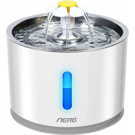 Fountain to water for cat and small dog Distributor quiet 2,4L in stainless steel Filtration triple with charcoal actif Night LED (1/4)