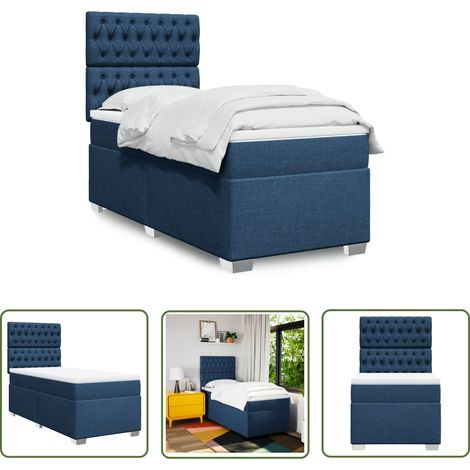 The Living Store Sommier à lattes de lit avec matelas Bleu 100x200 cm Tissu - Lit Double - Literie - Matelas - Sommier - Cadre De Lit (1/5)