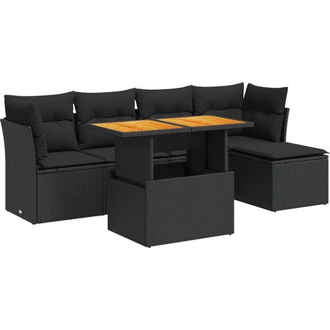 Maison Exclusive - Set Divano da Giardino 6 pz con Cuscini Nero in Polyrattan (1/5)