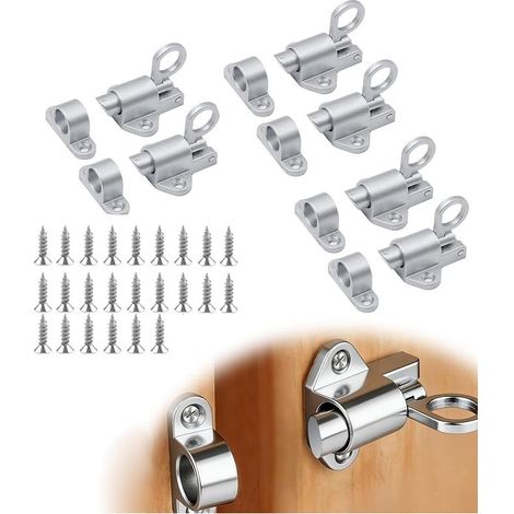 Lot Automatique Verrou Porte Rebond Loquet Porte Boulons Ressort Serrure Porte Métal Loquet Ressort Loquet Porte Portes D'armoire Cages Animaux (Argent) (1/5)