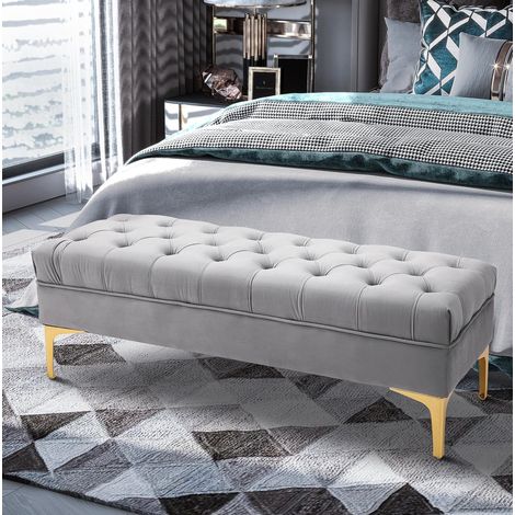 MEUBLIV panca 118x45x42 cm grigio chiaro – seduta capitonné per camera e ingresso (1/4)