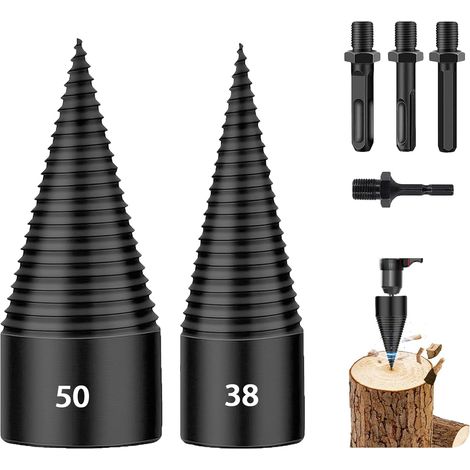 6-teiliges Set Holzspalter-Bohrer (38 mm + 50 mm), 4 Griffe (vierkantig, rund, sechseckig, klein sechseckig), robuster und abnehmbarer elektrischer Bohrer für einfache Bedienung mit Holzspaltern (1/5)