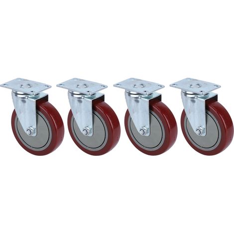 Lot 4 Roulettes Universelles 360° avec Plaque, Roue en PU 5 Pouces pour Chariot, Meuble, Capacité 113kg par Roue (1/5)