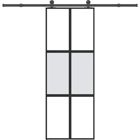 Schiebetür mit Beschlag 76x205 cm Hartglas & Aluminium