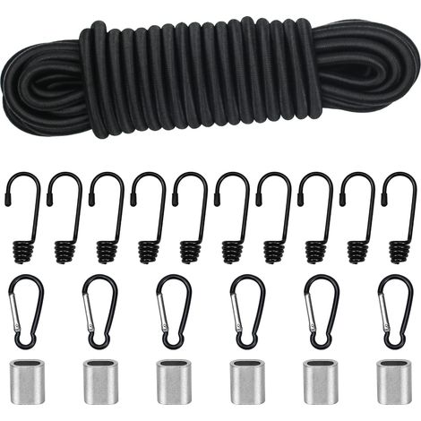 Corde élastique en caoutchouc - Avec crochets - Accessoires DIY (noir, 8 mm x 10 m) (1/5)