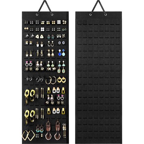 Set di 2 porta orecchini da parete, espositore per gioielli in feltro sospeso - Nero (1/5)