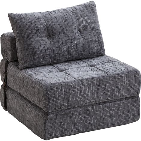 Sofá Cama Plegable 1 Plaza con Cojines Cervical y Lumbar Ahorra Espacio Sofá de Suelo en Chenilla Gris (1/5)
