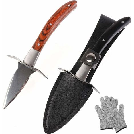 LOST Lot de 2 couteaux à huîtres avec paire de gants et étui en cuir - VTF2C (1/5)
