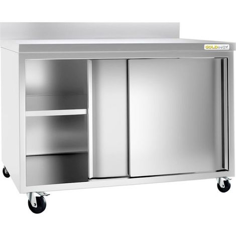 [JAMAIS UTILISE] Meuble Bas Inox GOLDINOX 2 Portes Coulissantes sur Roulettes 1400x600x850mm - AR146 (1/5)