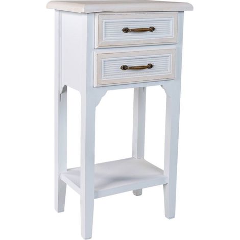 Table de chevet blanche en bois mdf avec tiroirs élégants - blanc patiné avec détails beige (1/5)