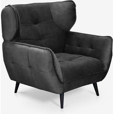 Relaxsessel Wohnzimmer modernes Design aus Velourssteppung Lunna - Anthrazit (1/5)