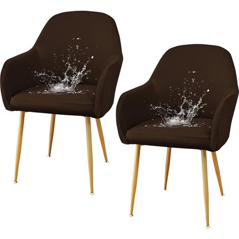 Juego de 6 fundas impermeables y elásticas para sillas de comedor de estilo moderno de mediados de siglo con respaldo curvo (marrón). (1/5)
