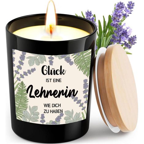 Duftkerze Lavendel mit Spruch für Lehrerin, 200g Sojawachs, 50h Brenndauer