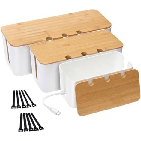 Juego de 3 cajas para guardar cables, cajas organizadoras de cables, cajas para guardar cables con tapas de bambú, cajas para ocultar cables. Organizar (1/5)