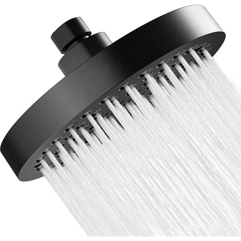 Kopfbrause Regendusche Schwarz 6 Zoll mit Anti-Kalk-Düsen, 360° verstellbar (1/5)