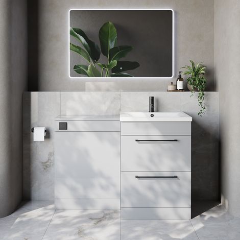 Napoli 460 Cento Gloss Grey Pearl 1200mm 2 Drawer Vanity Unit Toilet Suite with Glide Basin - 1200mm - Matt Black 320mm HandleWithout Kingston Toilet Pan