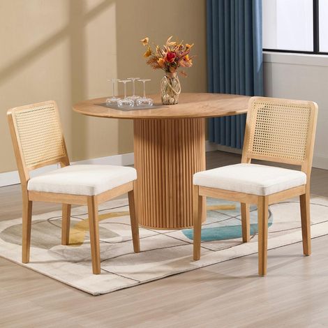 2er Set Esszimmerstühle mit Rattan Rückenlehne, Chenille Polster, Massivholzrahmen (1/5)