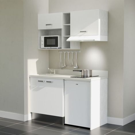 Kitchenette K13L - 140 cm - plan monobloc évier intégré Snova- évier à gauche - Façades Blanc + Electroménager inclus coloris Blanc