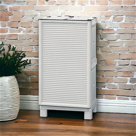 Dmora Cabinet multi-usage ou interne, une armoire basse à 1 porte et 1 étagère en polypropylène, 100% Made in Italy,50x39h92 cm, couleur gris clair, avec emballage renforcé (1/5)