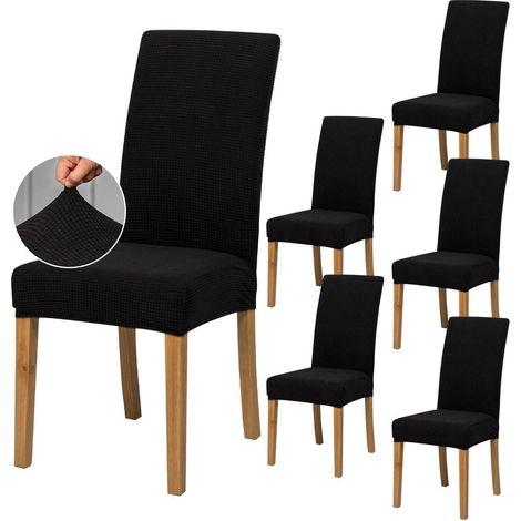 Dehnbarer Stuhlbezug 6er Set Schwarz, Hochstuhl Bürostuhl Hussen, pflegeleicht (1/5)
