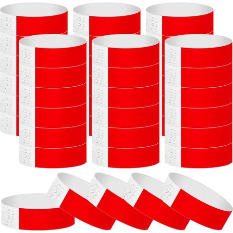 200 x Paper Wristbands, ID Bracelets, Waterproof Event Bracelets, Festival Design Self-Adhesive, Entrance Bracelet for Events/Festivals/Concerts (Red)
