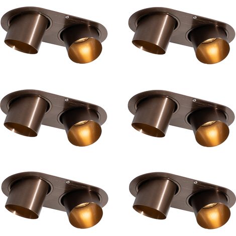 Set of 6 Recessed Spotlights Dark Bronze GU10 50mm 2-Lights - Installa