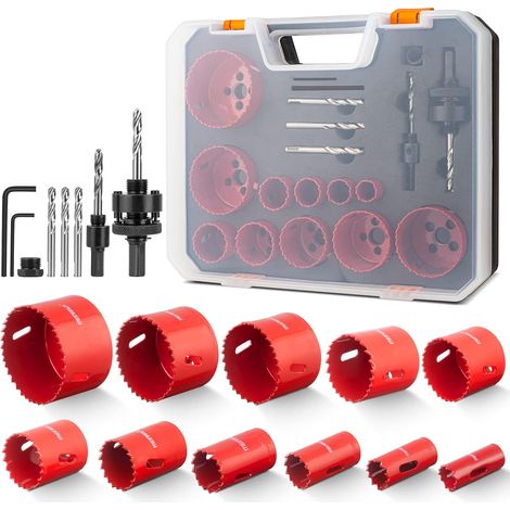 Scie Cloche Bi-métal, 19 PCS Coffret de Scie Trépan avec 11 Lames de Scie 19-68mm, Lot de Scies Cloches pour Aluminium, Bois, Panneaux PVC, Plastiques et Le Métal (1/5)