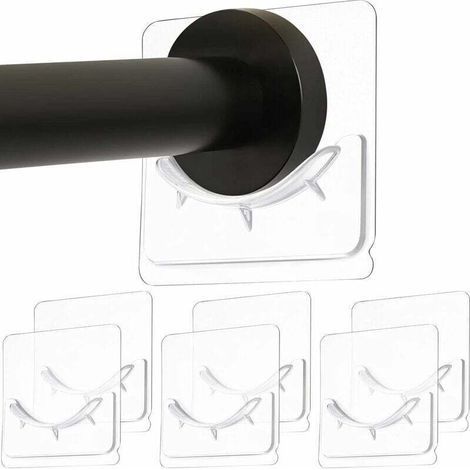 6 pezzi di staffe adesive da parete per asta di tenda da doccia, non richiedono foratura, staffa di fissaggio adesiva per asta (1/4)