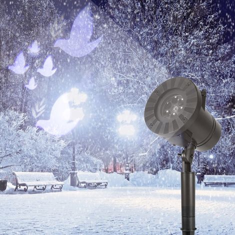 Projecteur LED étanche IP44 motif flocon neige extérieur jardin déco Noël avec télécommande et piles CR2025 non fournies, kit 1 projecteur 1 prise EU (1/5)