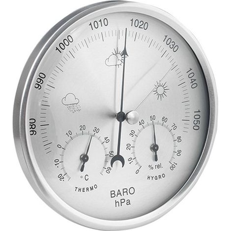 Multifunktions Wetterstation 3 in 1 mit Zifferblatt, Barometer, Thermometer und Hygrometer, Durchmesser 130 mm, Anzeige von Luftdruck, Temperatur (1/5)