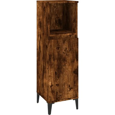 Mueble de baño de 30 x 30 x 100 cm amplio espacio de almacenamiento diseño moderno madera de ingeniería acabado en roble ahumado 020048408 (1/5)