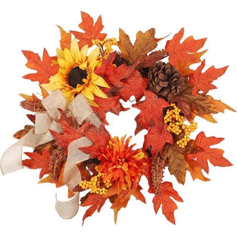 Ghirlanda autunnale decorativa da 50 cm con foglie d'acero e girasoli – ideale per interni ed esterni