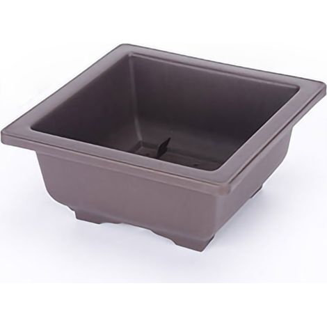 Pot de Culture pour Succulentes en Plastique Imitation Zisha Rectangulaire Épaissi Mat Brun avec Plateau Optionnel Grand Taille Carrée Modèle Bas -KZQ