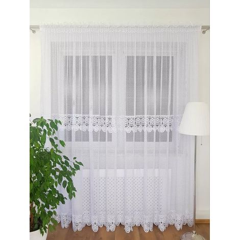 Cortina larga con encaje guipur doble, blanca, 400 cm x 250 cm. (1/5)