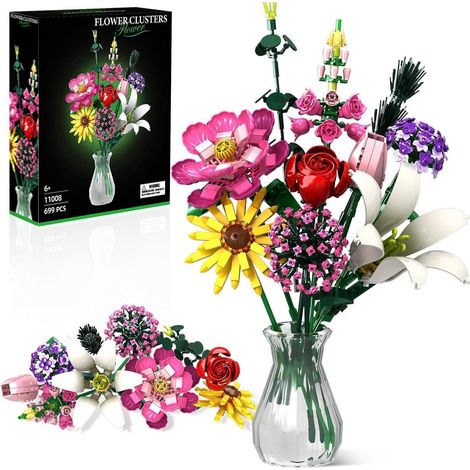 Blumenstrauß Baukasten 699 Teile Realistische DIY Deko Geschenk für Muttertag, Geburtstag (1/4)