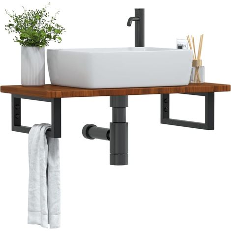 Étagères de rangement,Étagère de vasque murale acier et bois de chêne massif CFW53133 (1/5)