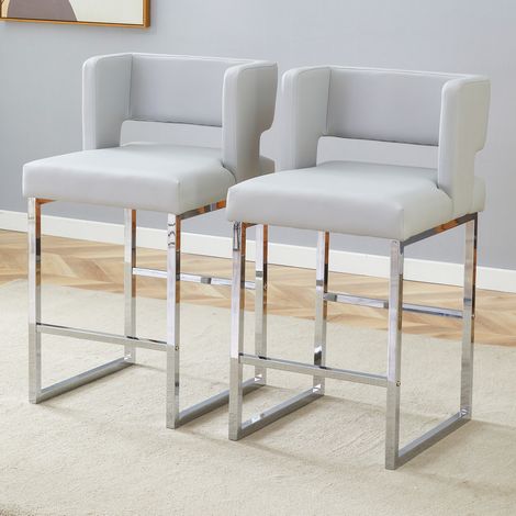 Silla de bar nórdica en PU gris claro y metal plateado, 91,4 cm (1/5)